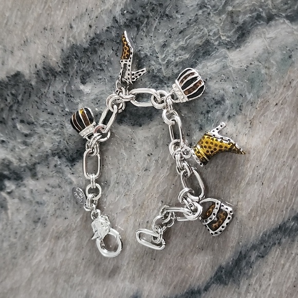 Cookie Lee Silver Tone Charm Bracelet w/ Purse Heel Leopard Print Charms - Picture 2 of 3